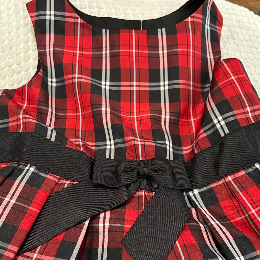 Marmellata Classic Red Plaid Sleeveless Dress with Black Bow - Picture 2 of 6